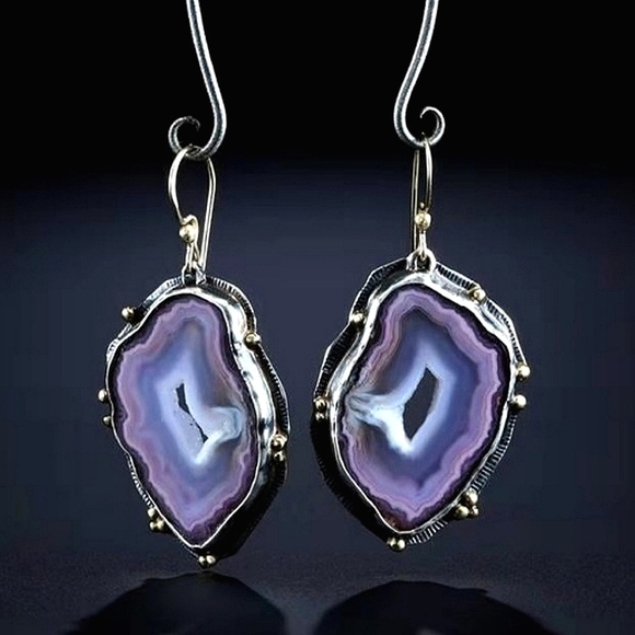 Unique Popular Retro sterling silver Amethyst earrings. - Picture 1 of 7